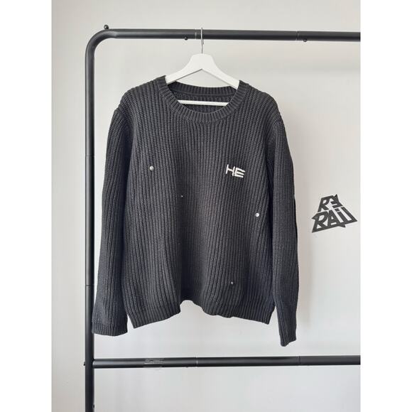 Heliot Emil Heavy Knit Riveted Sweater Black - Picture 1 of 7
